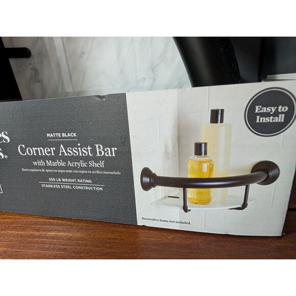NEW Better Home & Gardens Corner Assist Bar With Marble Acrylic Shelf ADA Helper - Picture 3 of 5
